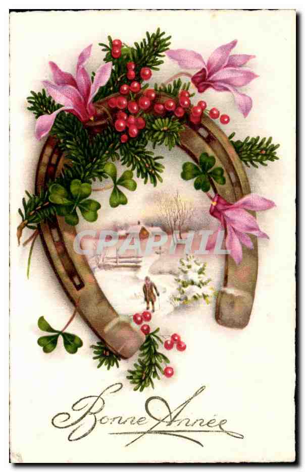CPA Bonne Annee Fer a cheval