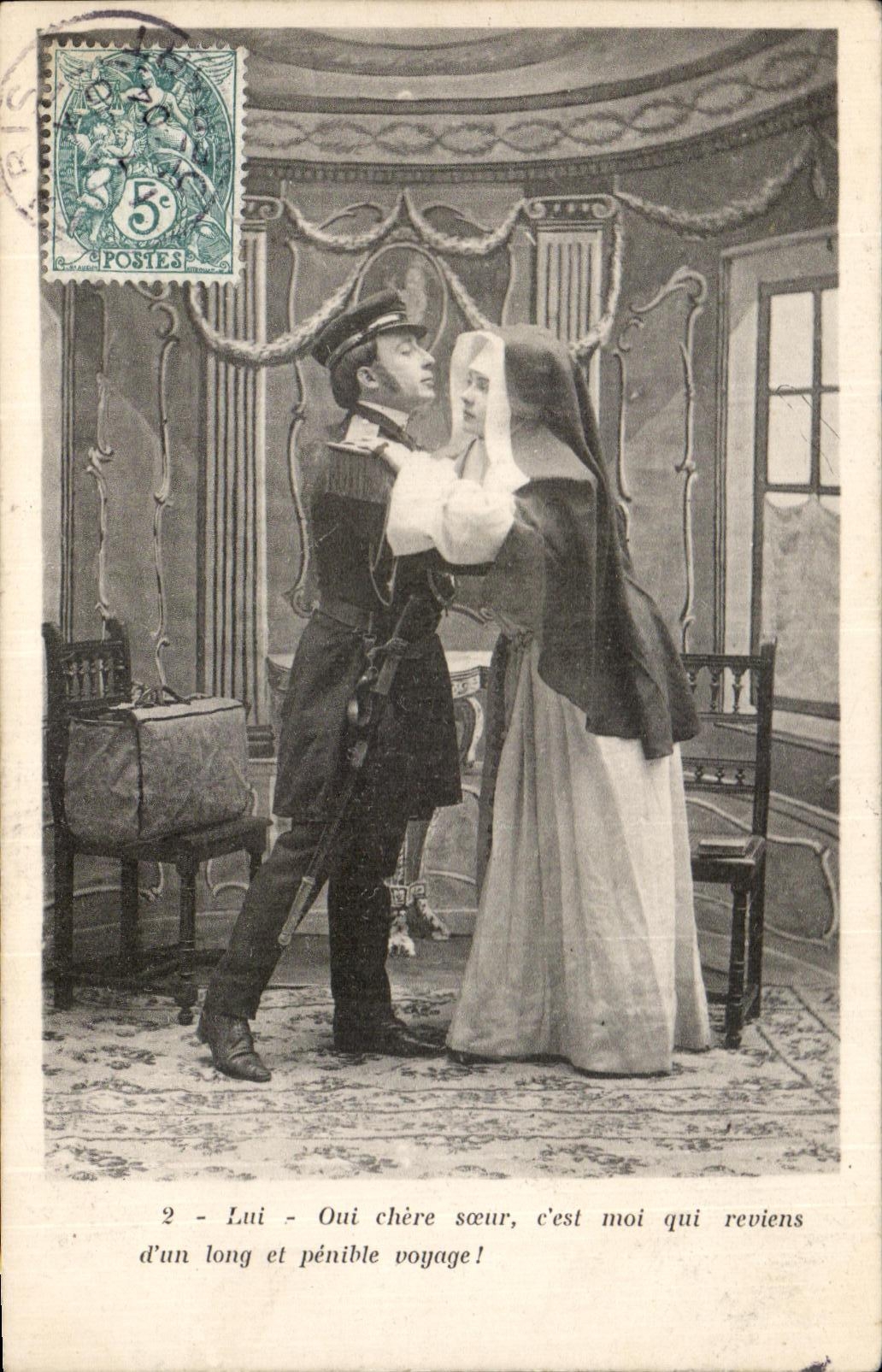 Theater Scene — Soldier and Nun — Publisher Not Visible