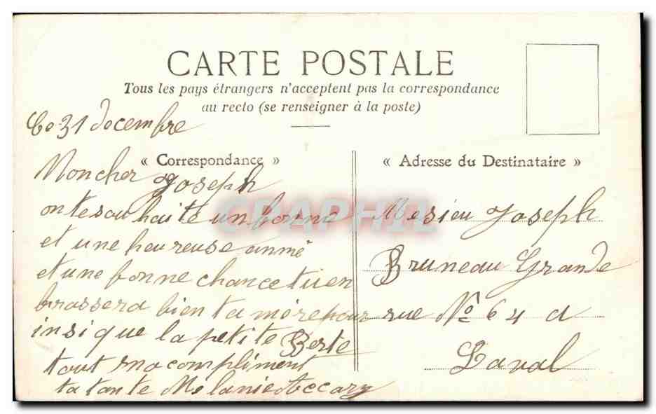 Femme avec panier de fleurs — Bonne année — Carte postale — Rückseite