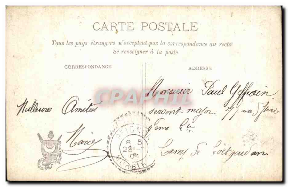 Couple en tenue de soirée — scène romantique — éditeur Paris, n° 3.080 — Verso