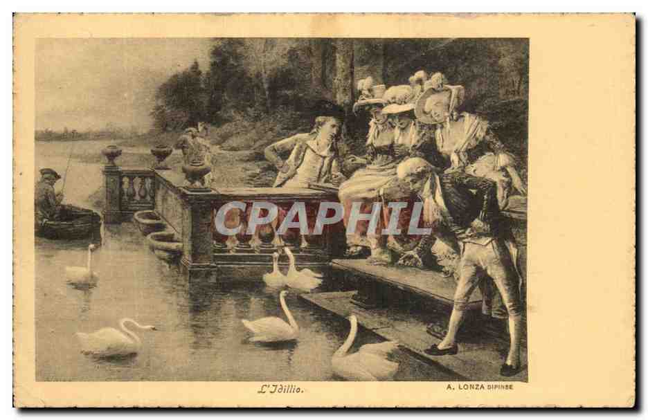 CPA Fantaisie L'idillio Cygne 