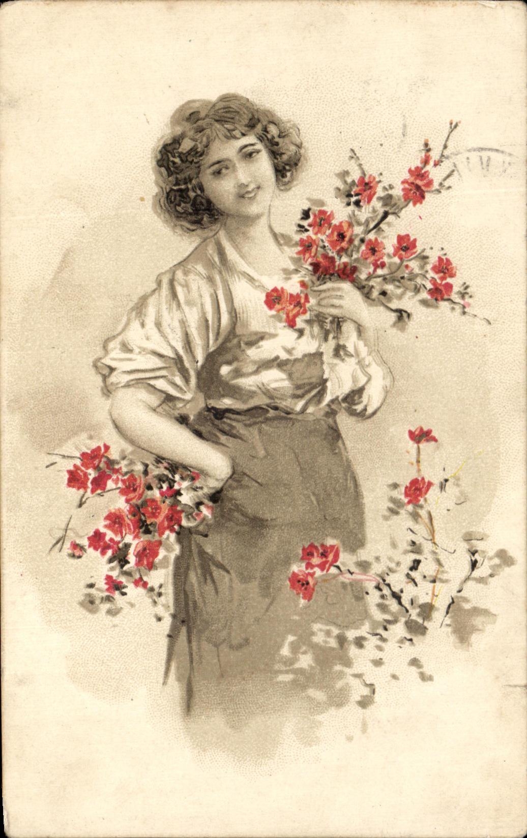 CPA Fantaisie Femme Fleurs