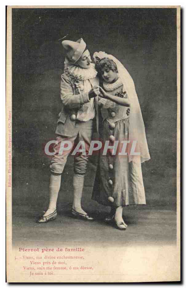 Pierrot padre di famiglia — scena teatrale — Edizione Fotografia A. Bongars et Cie, Nîmes