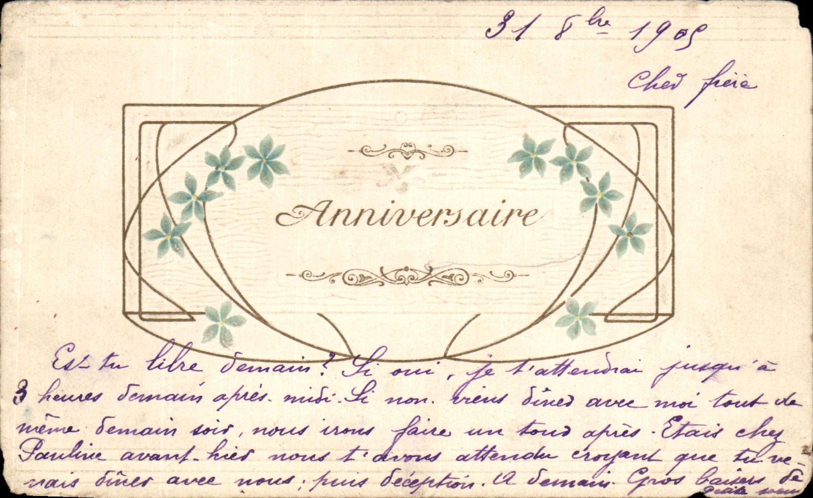 CPA Fantaisie Fleurs anniversaire