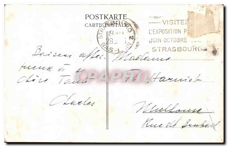 CPA Fantaisie Femme Musee des Beaux arts de Mulhouse Chaplin  — Verso