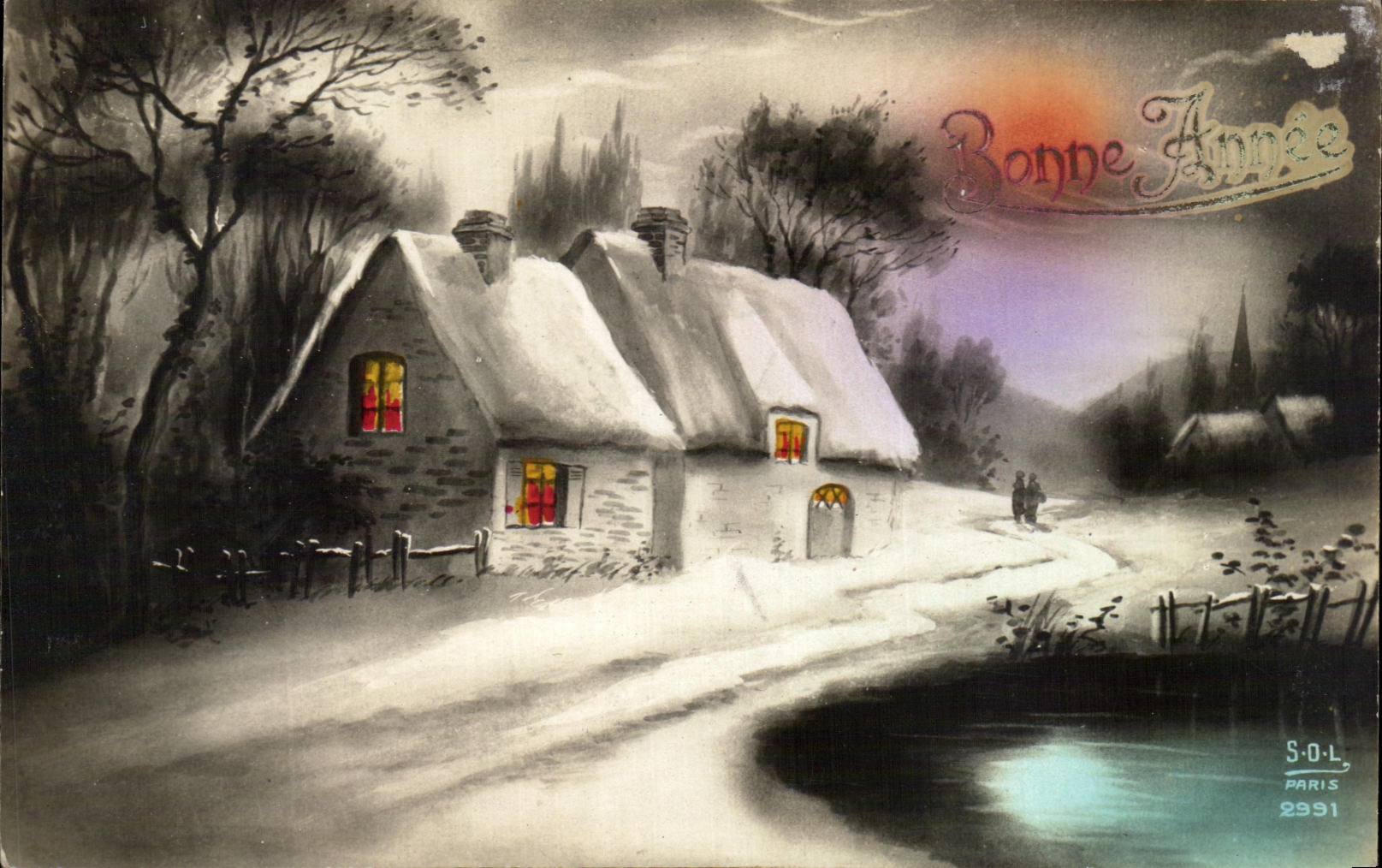 Village enneigé — Bonne Année — S.O.L. PARIS 2991