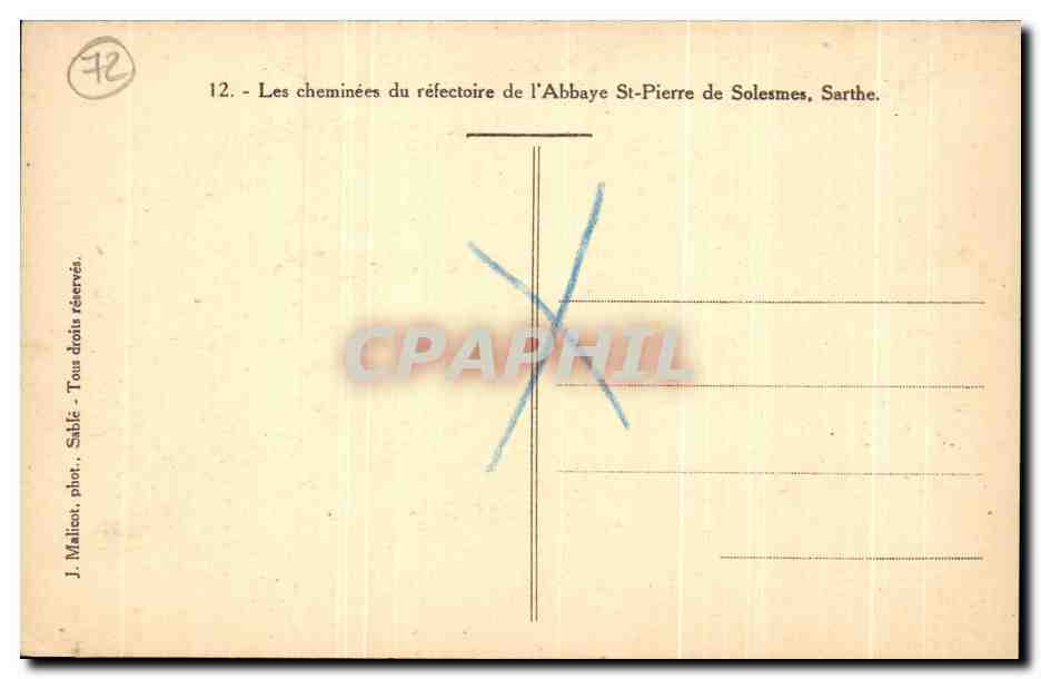 CPA Les Chemineres du refectoire de l'Abbaye St pierre de Solemes Sarthe — Verso