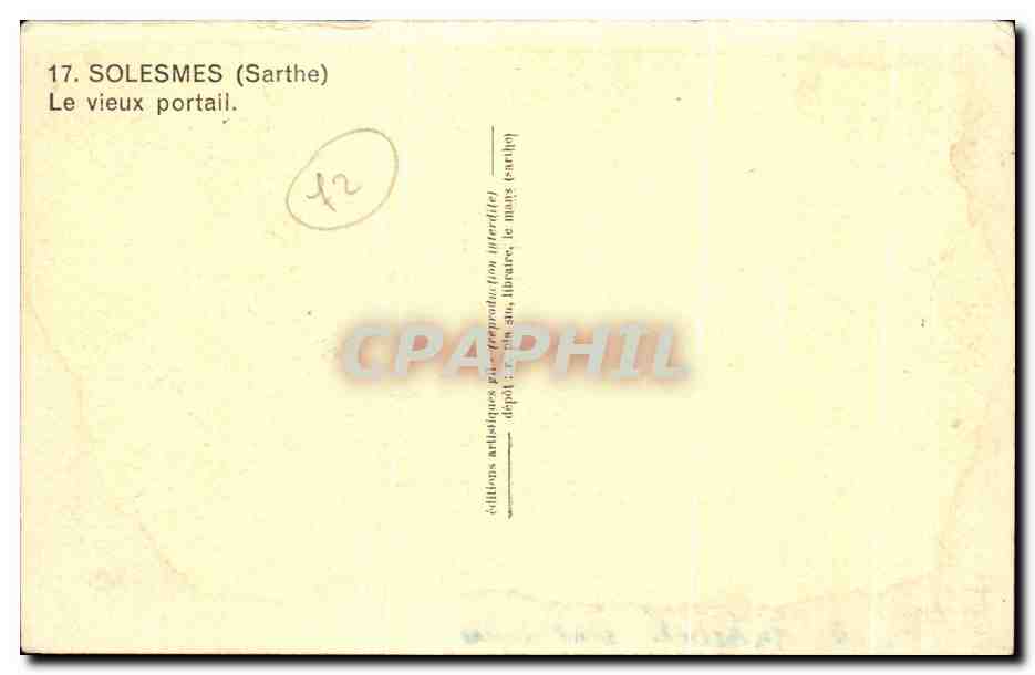 CPA Solesmes Le Vieux Portail — Verso