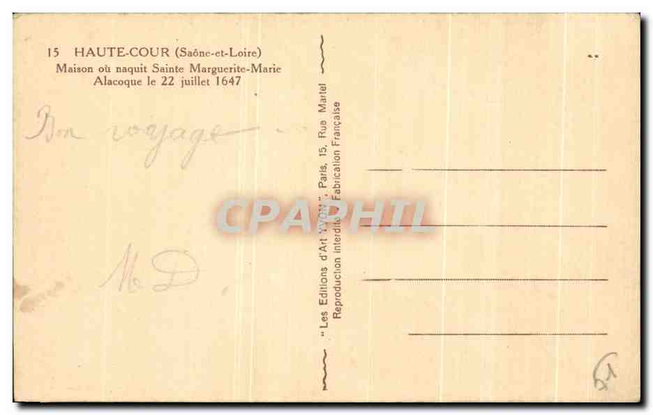 CPA Haute Cour Maison Ou Naquit Saint Marguerite Marie Alacoque Le — Rückseite