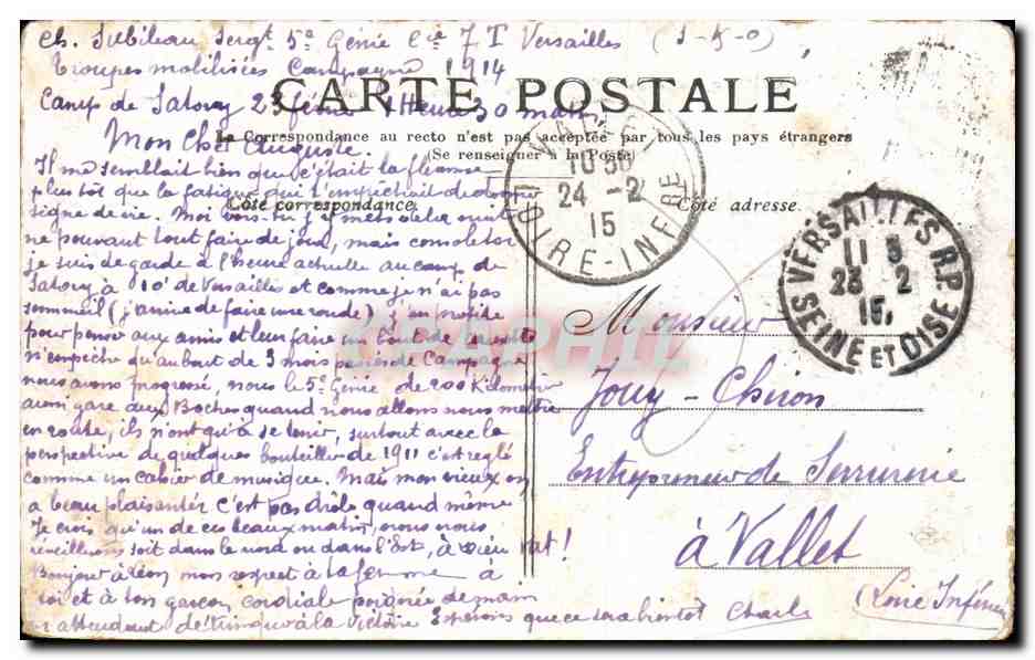 CPA Versailles Cour Royale et Statue de Louis XIV — Verso
