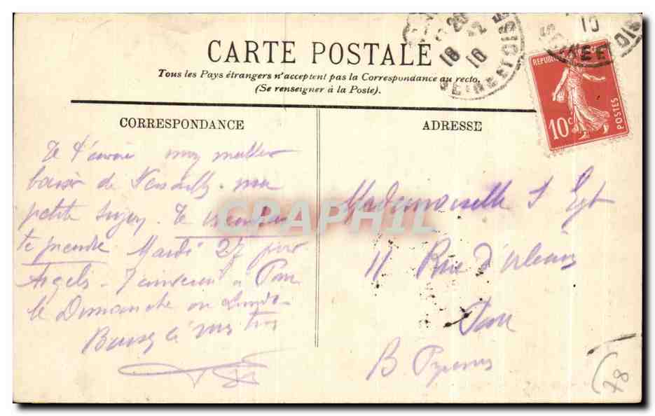 CPA Versailles Le Parc L'Orangerie — Verso