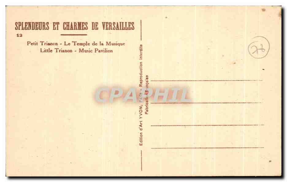 CPA Versailles petit Trianon Le Temple de la Musique — Verso