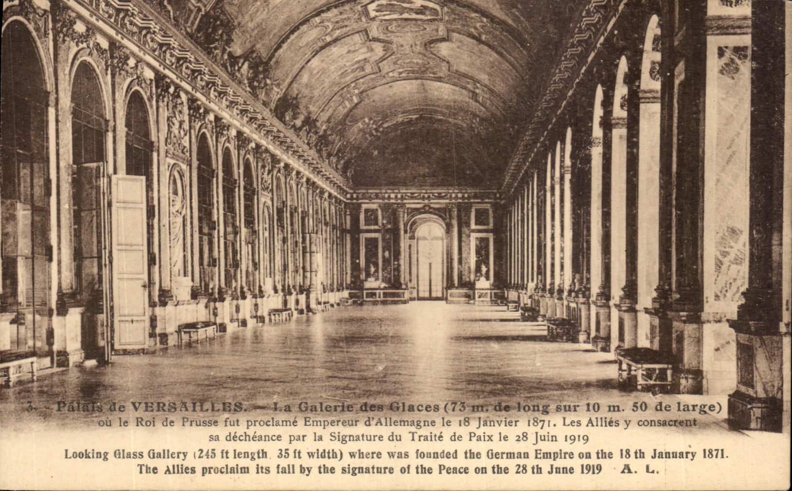 Palais de VERSAILLES — La Galerie des Glaces (73 m. de long sur 10 m. 50 de large) — A. Laconie, Paris