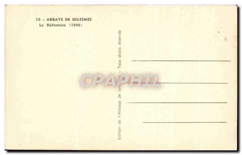 CPA L'Abbaye de Solesmes Le Refectoire — Back