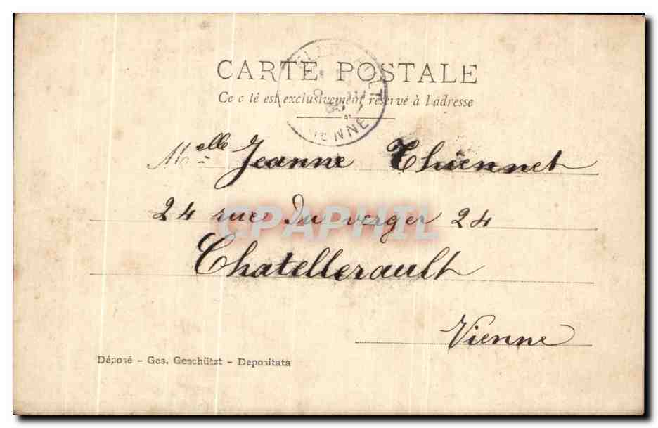 Jeune femme en chapeau à fleurs — avec panier de cerises — édit. A.B.S. n° IV — Verso