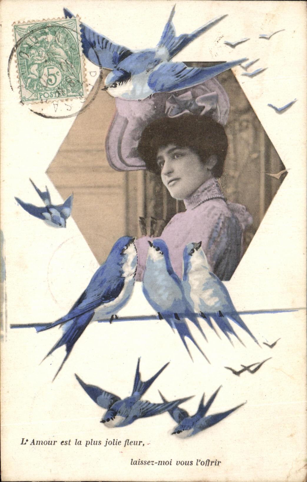 Femmes et oiseaux — L'Amour est la plus jolie fleur — éditeur non visible