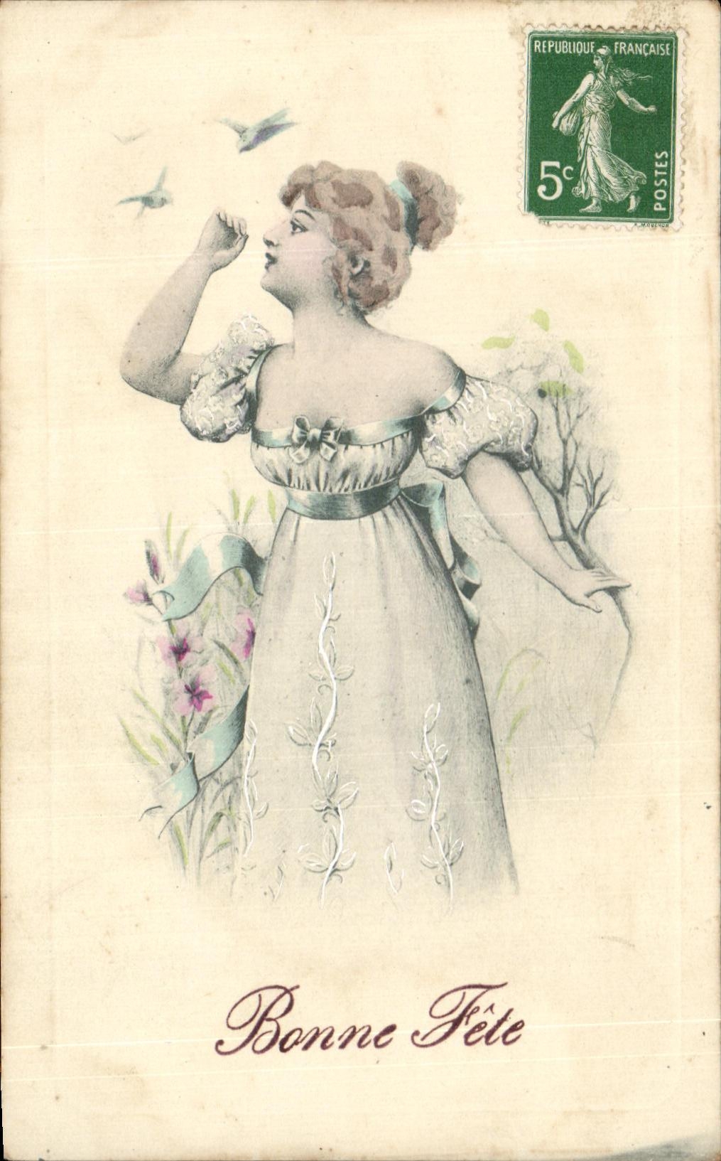 Woman in a Victorian-style dress — Happy Birthday — publisher GUI Vienne