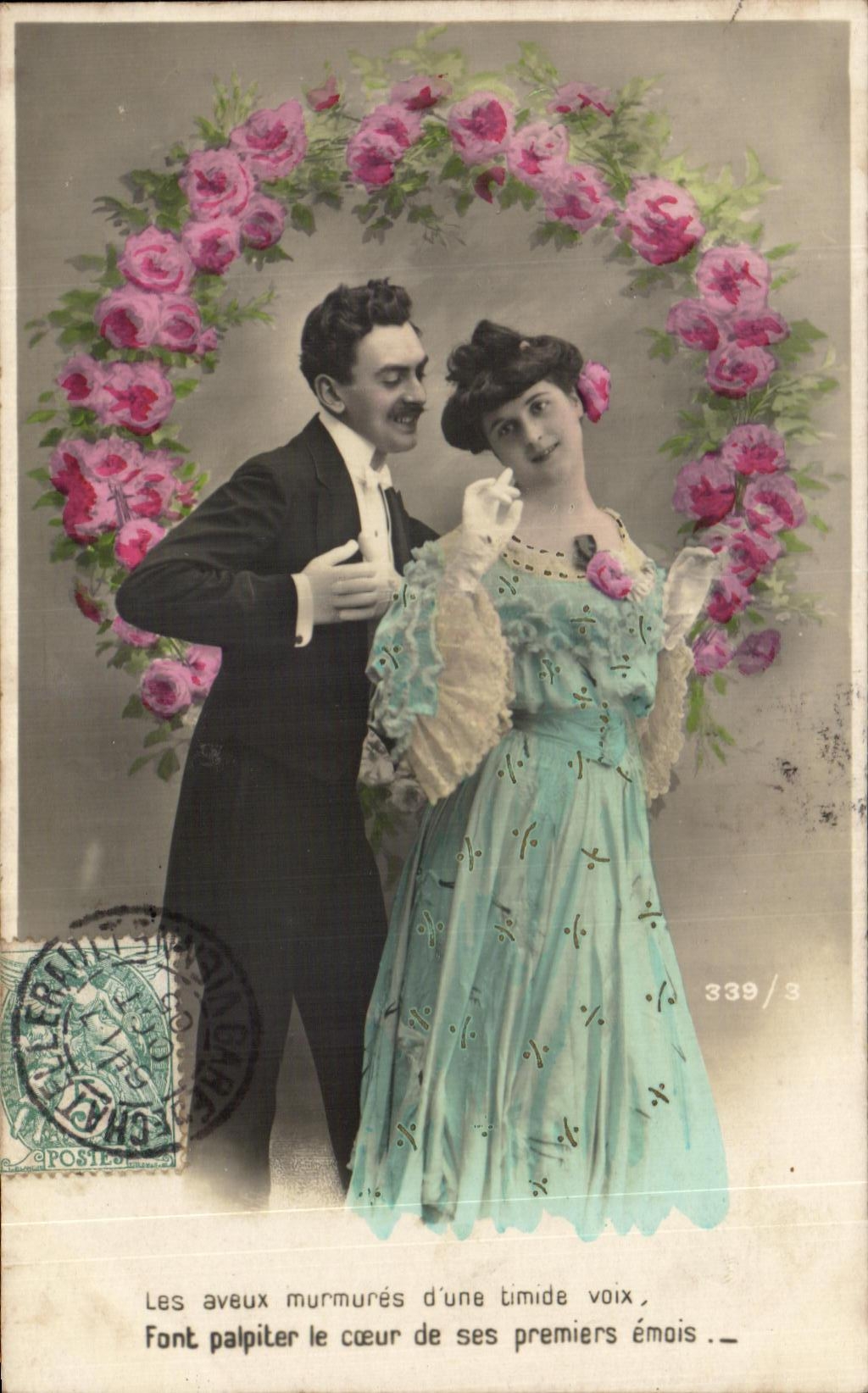 Couple amoureux — roses — éditeur Leprêtre & Barbier, n° 339/3