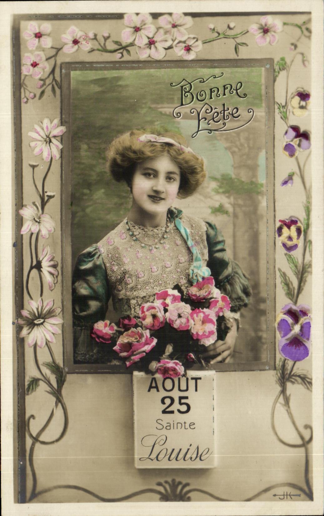 Femme tenant un bouquet — AOUT 25 Sainte Louise — JK