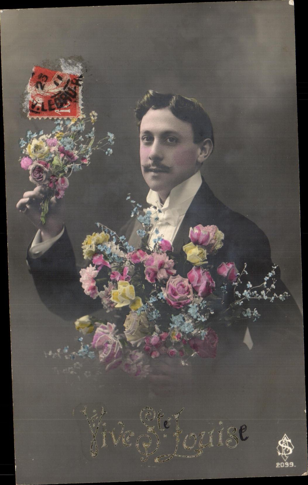 CPA Fantaisie Homme Vive Ste Louise Fleurs 