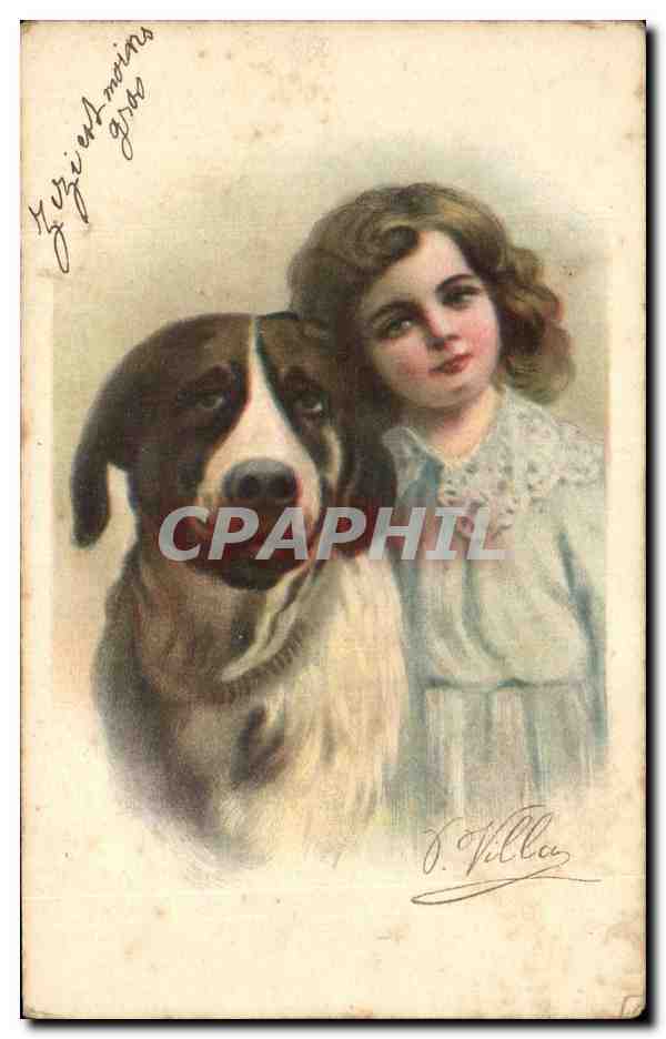 CPA Fantaisie Enfant Chien 