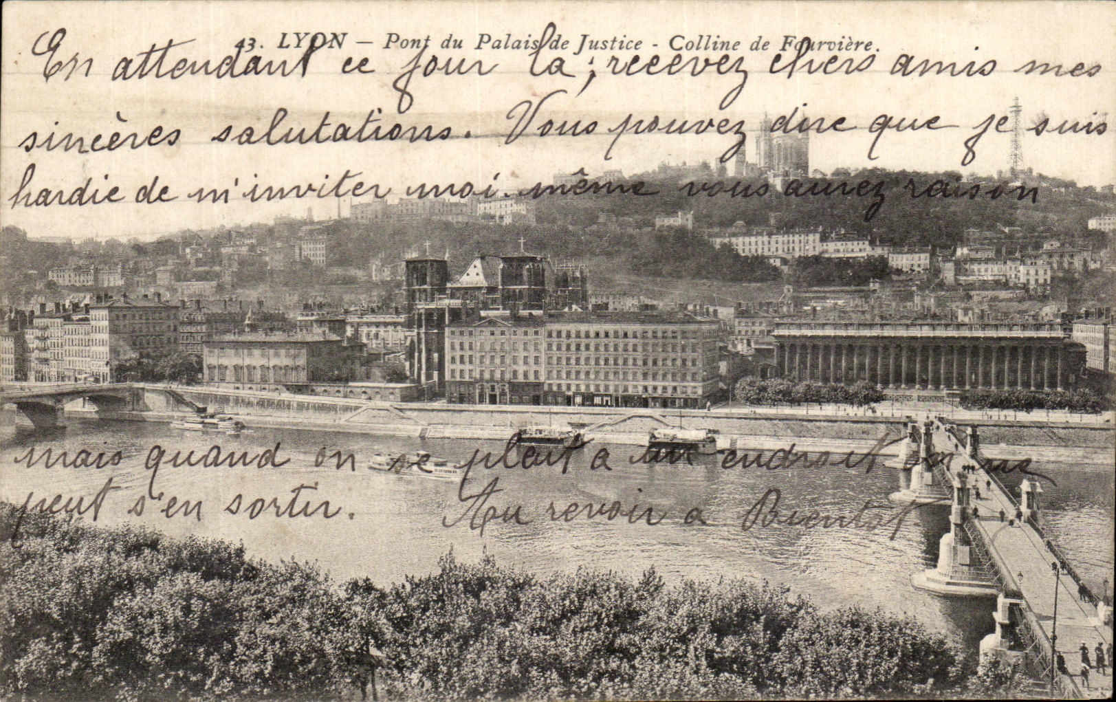 CPA Lyon Pont du Palais de Justice Colline de Fourviere