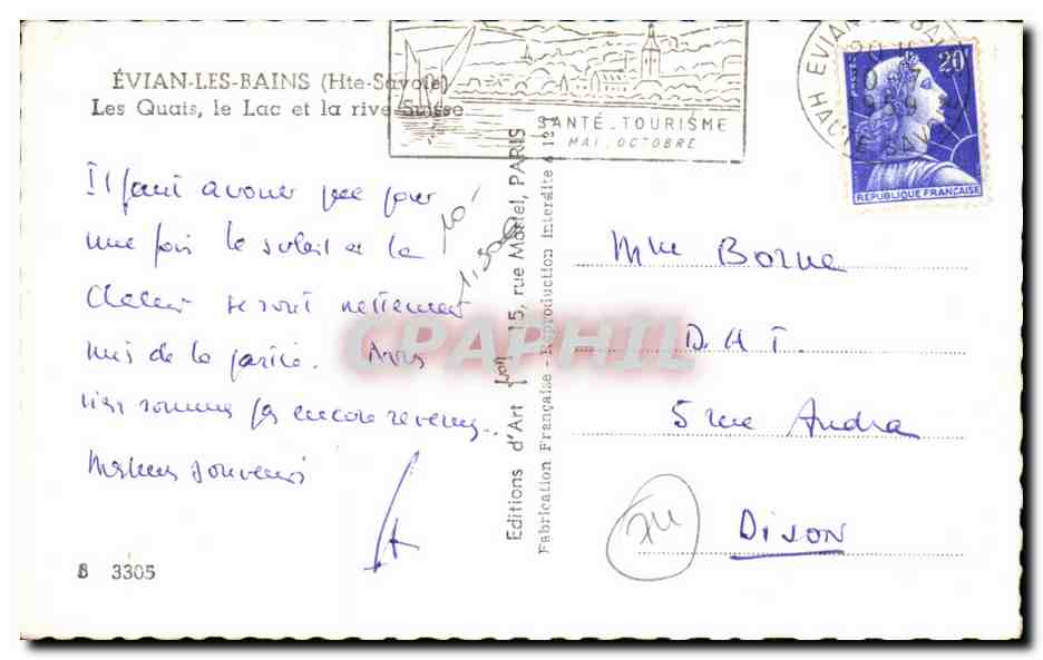 CPA Evian Les Bains Les Quais le Lac et la Rive  — Verso