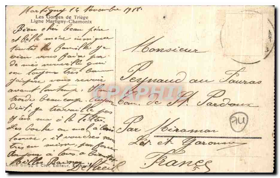 Les Gorges de Triège — Ligne Martigny-Chamonix — Louis Burgy & Cie, éditeur — Reverso
