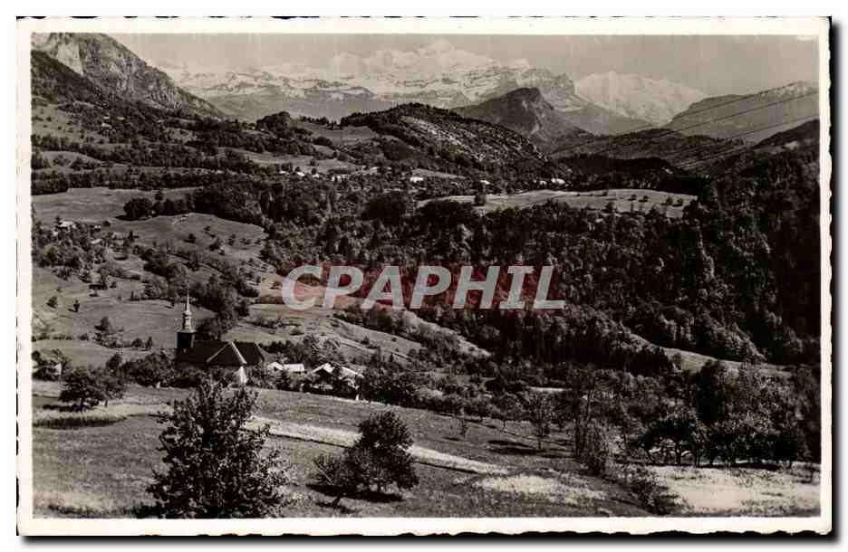 Onnion (Haute-Savoie) — Vue générale et le Mont Blanc — Collection G. Berthet, France