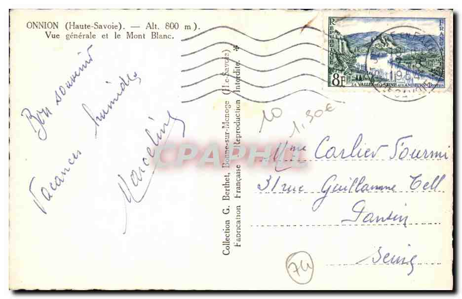 Onnion (Haute-Savoie) — Vue générale et le Mont Blanc — Collection G. Berthet, France — Reverso