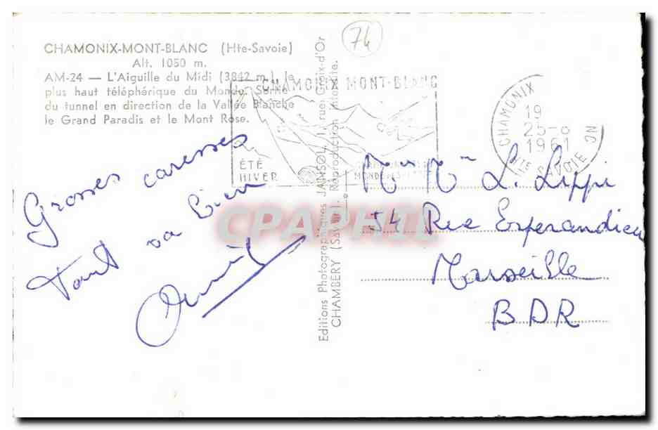 CPA Chamonix Mont Blanc L'Aiguille du Midi Telepherique — Verso