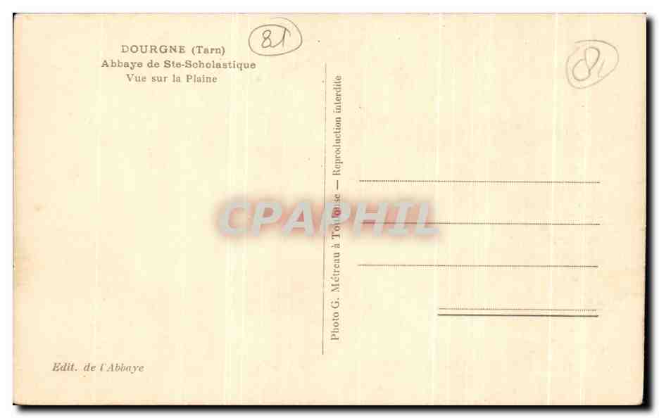 CPA Dourgne Abbaye de ste Scholastique Vue sur la Plaine — Back