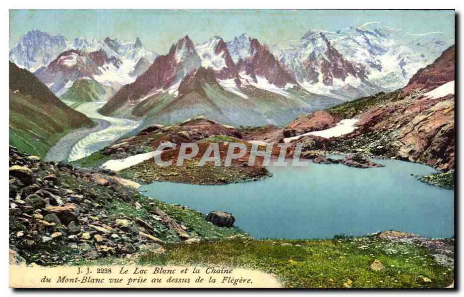 Le Lac Blanc et la Chaîne du Mont-Blanc — vue prise au-dessus de la Flégère — J.J. n° 2238