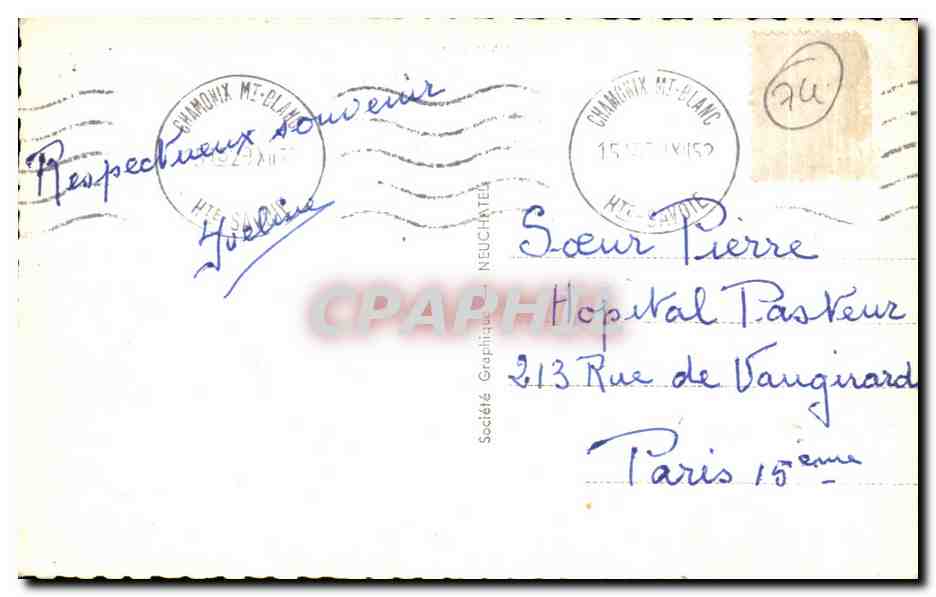 CPA Chamonix Aig de la Republique et Grand Charmoz — Verso