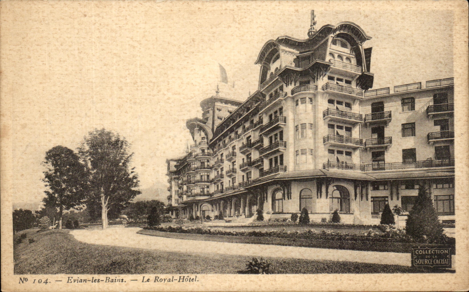 Tarjeta postal antigua Evian Les Bains Hotel Le Royal