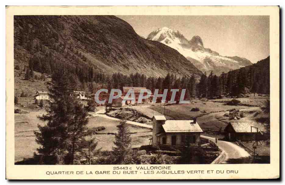 CPA Vallorcine Quartier De la Gare Du Buet Les Aiguilles Verte Et Du Dru