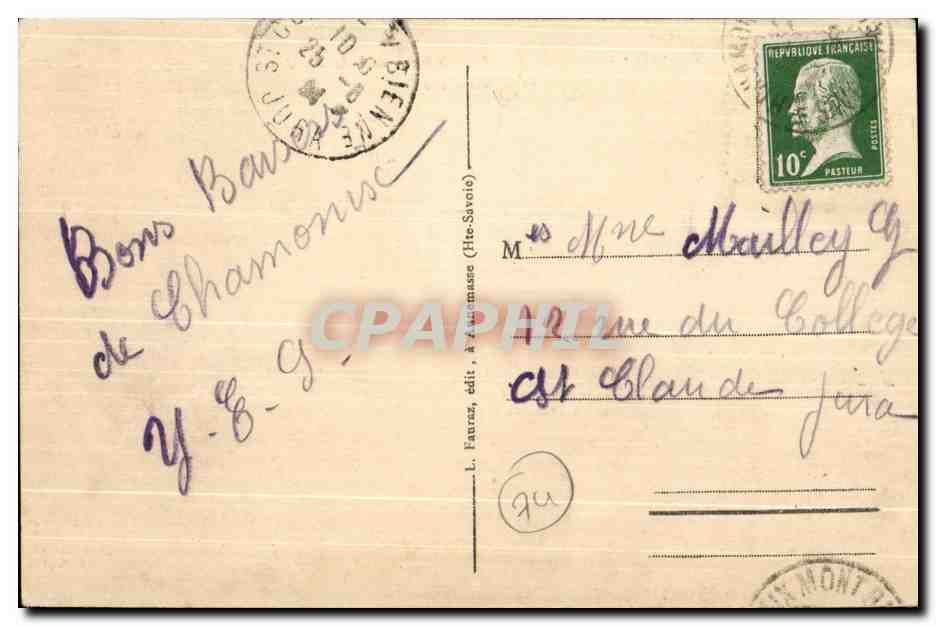 Chamonix — Après la traversée de la Mer de Glace — Le Mauvais-Pas — G.R. 621 — Éditeur L. Fauraz — Verso