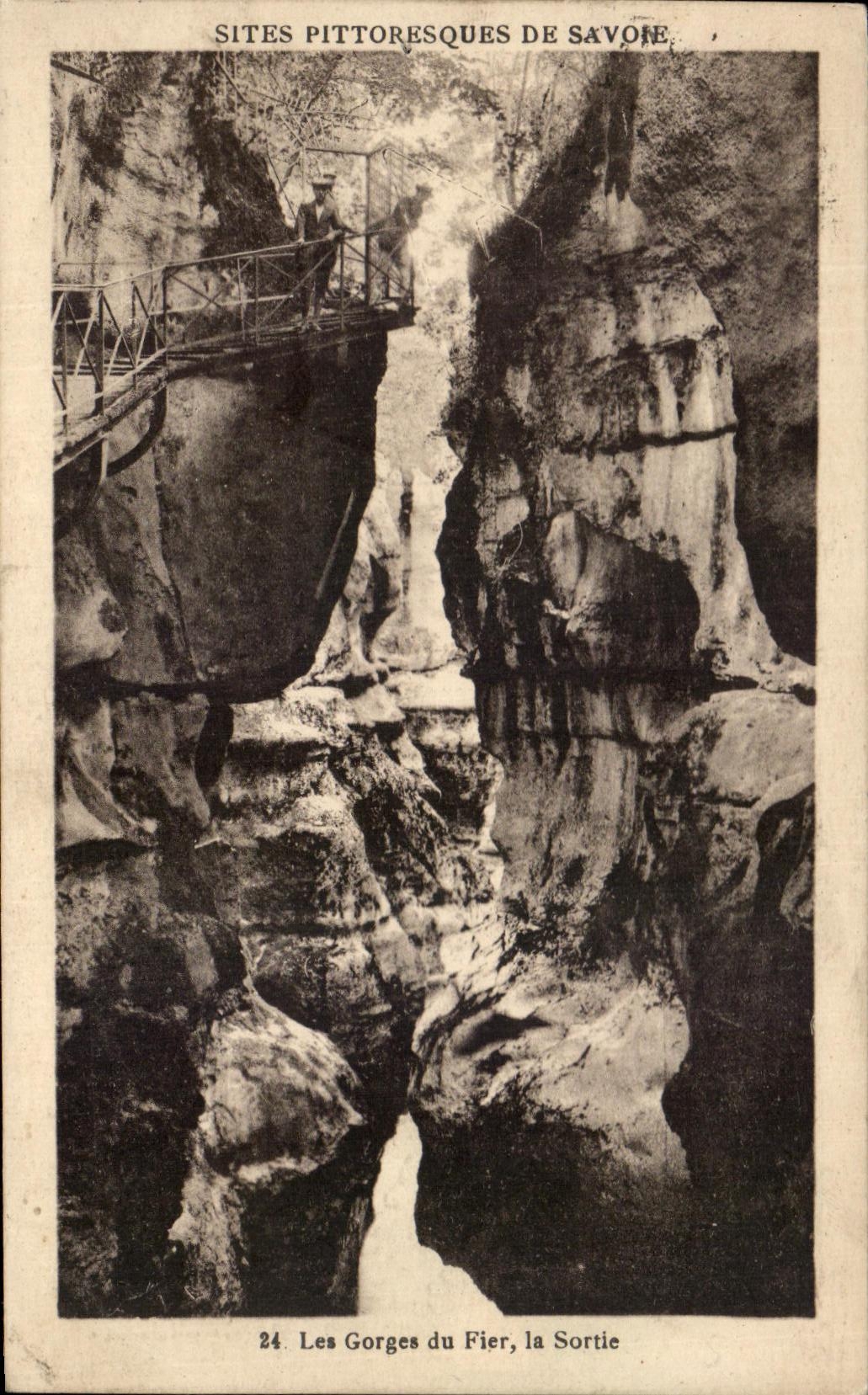Les Gorges du Fier, la Sortie — Sites pittoresques de Savoie — éditeur Parbot, Febot, Annecy, n°24