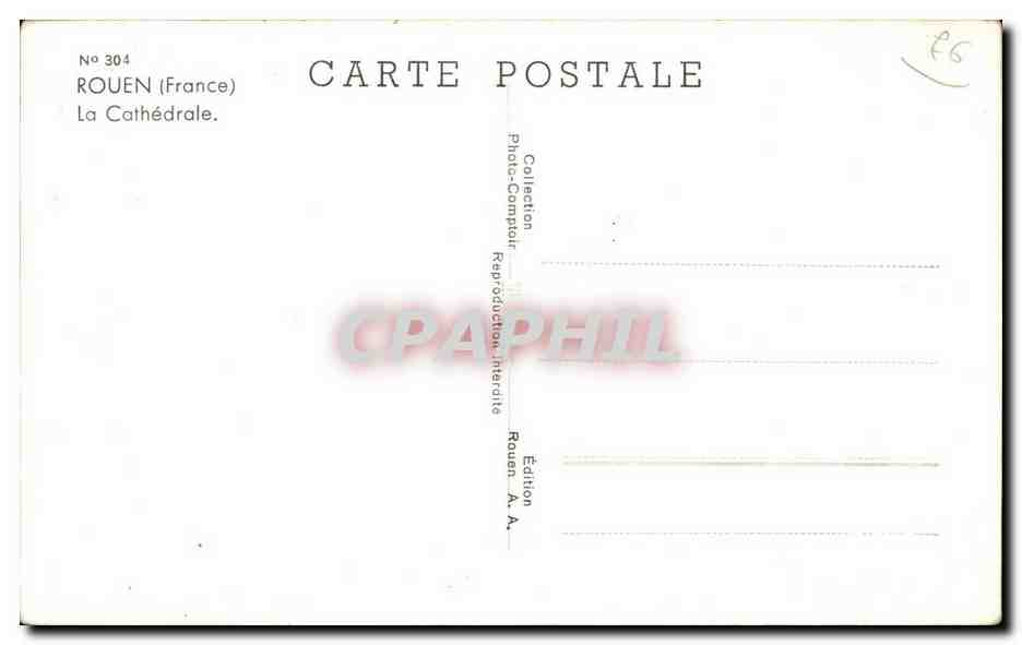CPA Rouen La Cathedrale — Rückseite