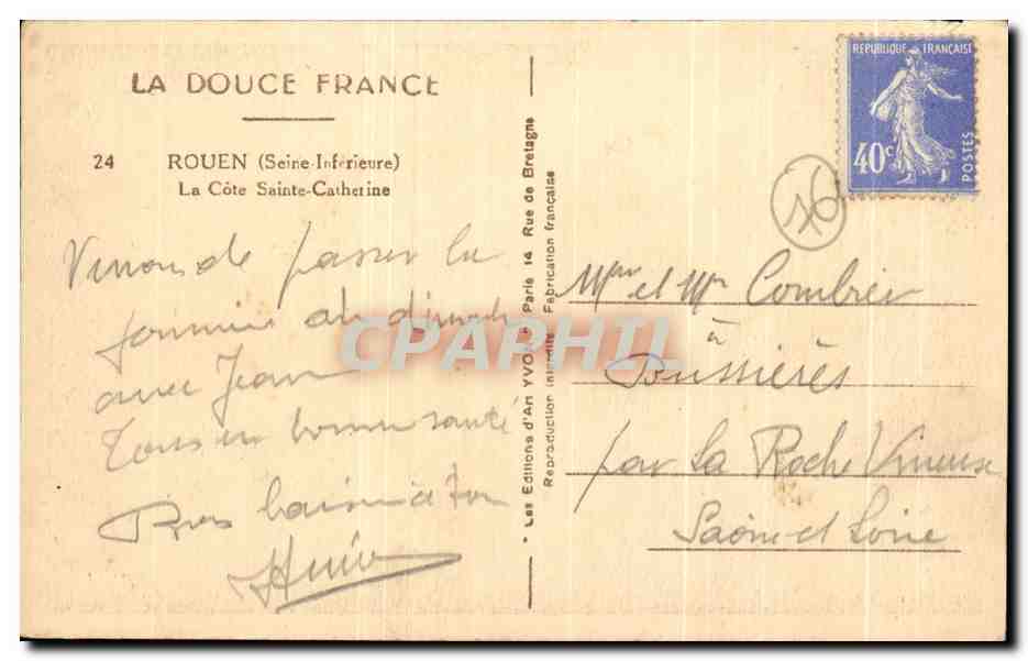 CPA Rouen La Cote Saint Catherine — Verso
