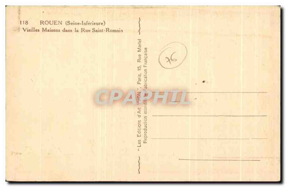 CPA Rouen Vieilles Maisons Dans La Rue Sainte Romain — Verso