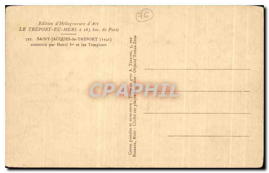 CPA La Treport Eu Mers A De Paris Saint Jacques De Treport Construit Par Henri 1er et les templiers  — Rückseite