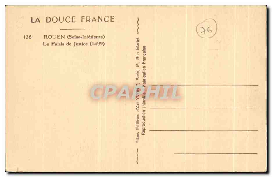 CPA Rouen Le Palais de Justice  — Verso