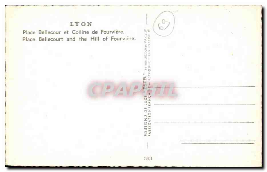 CPA Lyon Place Bellecour Et Colline De Fourviere — Verso