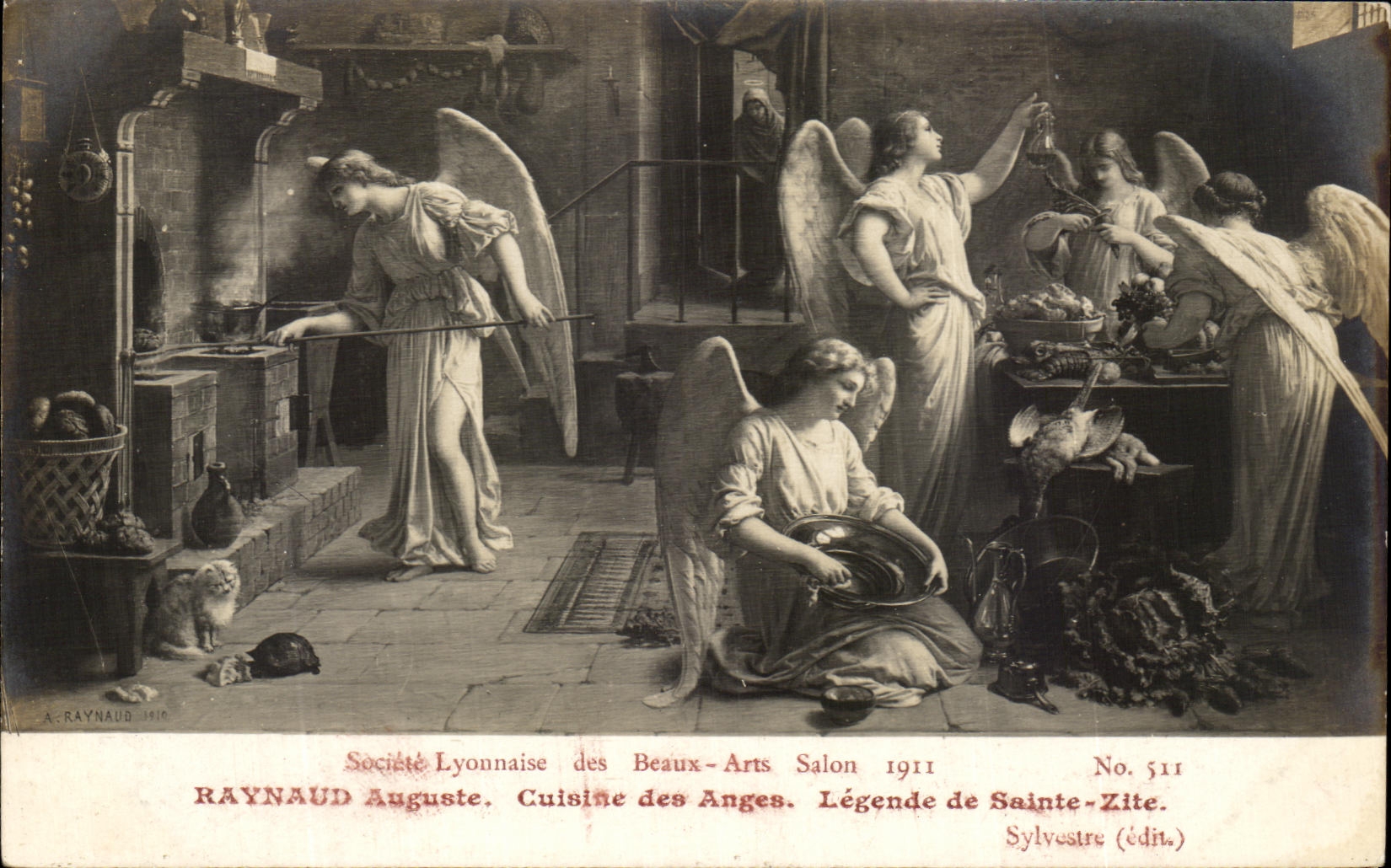 CPA Salon 1911 Raynaud Cuisine des anges Legende de Sainte Zite Chien Anges 