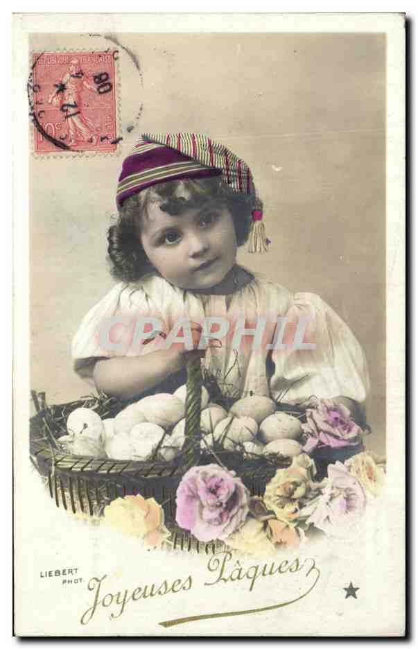 CPA Fantaisie Enfant Paques oeufs 