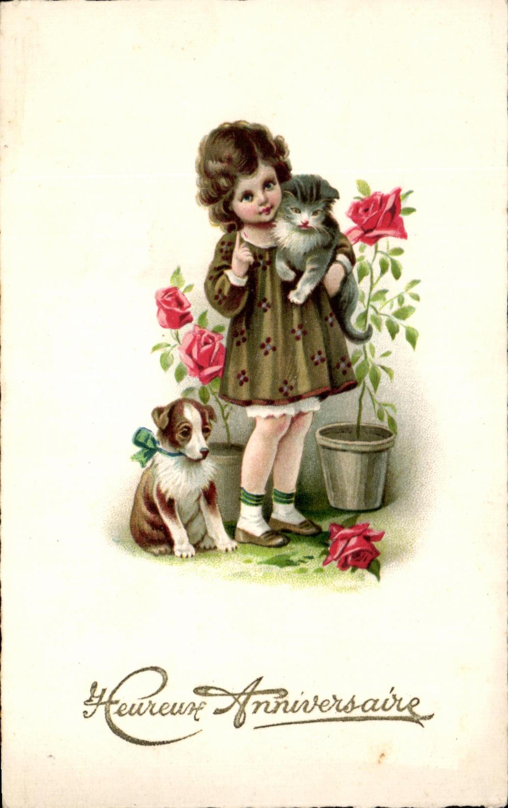 CPA Fantaisie Enfant Chat et chien 