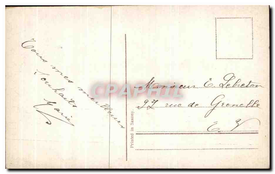 Dame in eleganter Kleidung mit blühendem Hut — Frohe Geburtstagskarte — Verleger CPAPHIL, Nr. 4344/1 — Rückseite