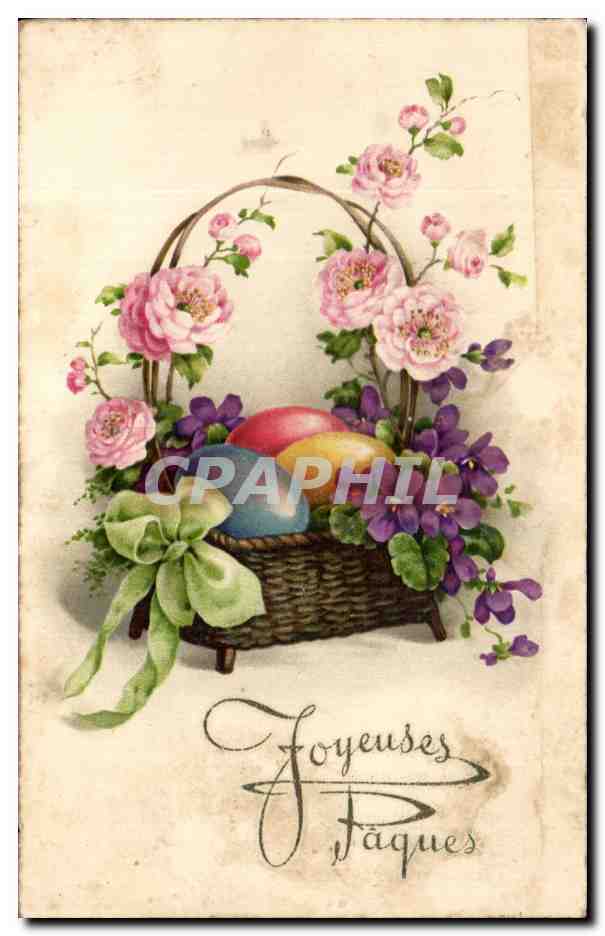 CPA Fantaisie Fluers Paques oeufs