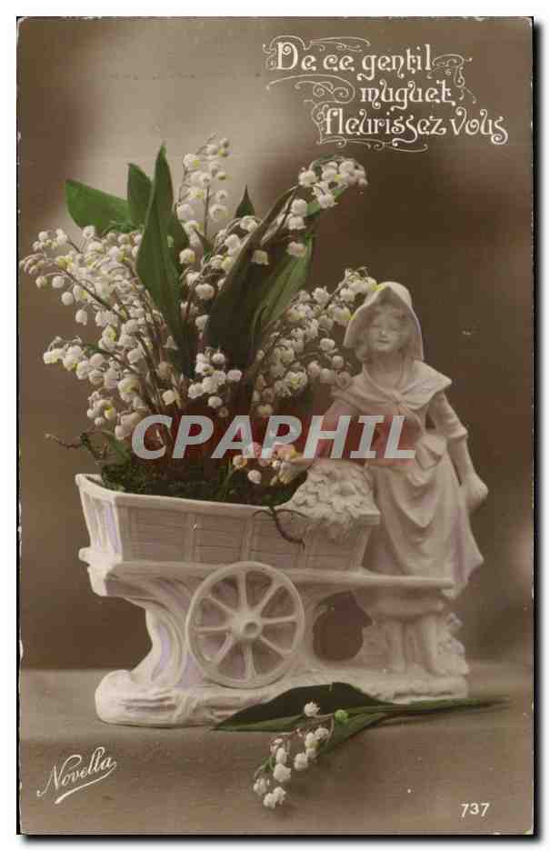 CPA Fantaisie Fleurs muguet santon